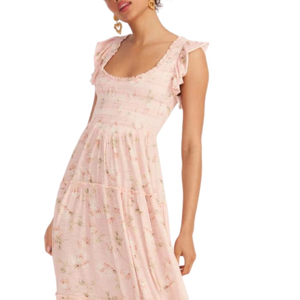 LoveShackFancy Women's "Chessie" Ballet Pink Floral Smocked Maxi Dress - Picture 3 of 12